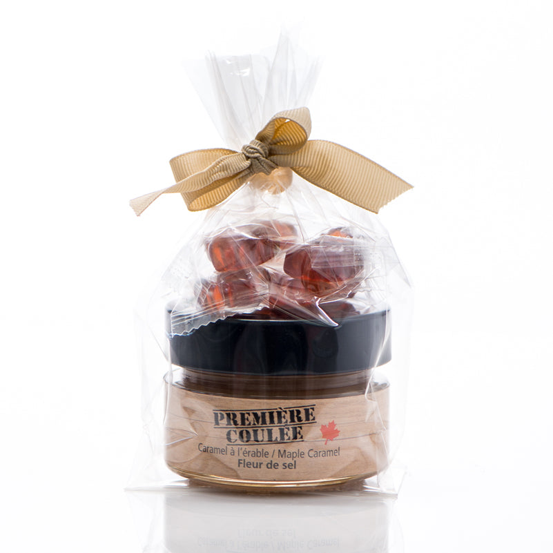 CARAMEL À L’ÉRABLE ET FLEUR DE SEL ET BONBONS D’ÉRABLE